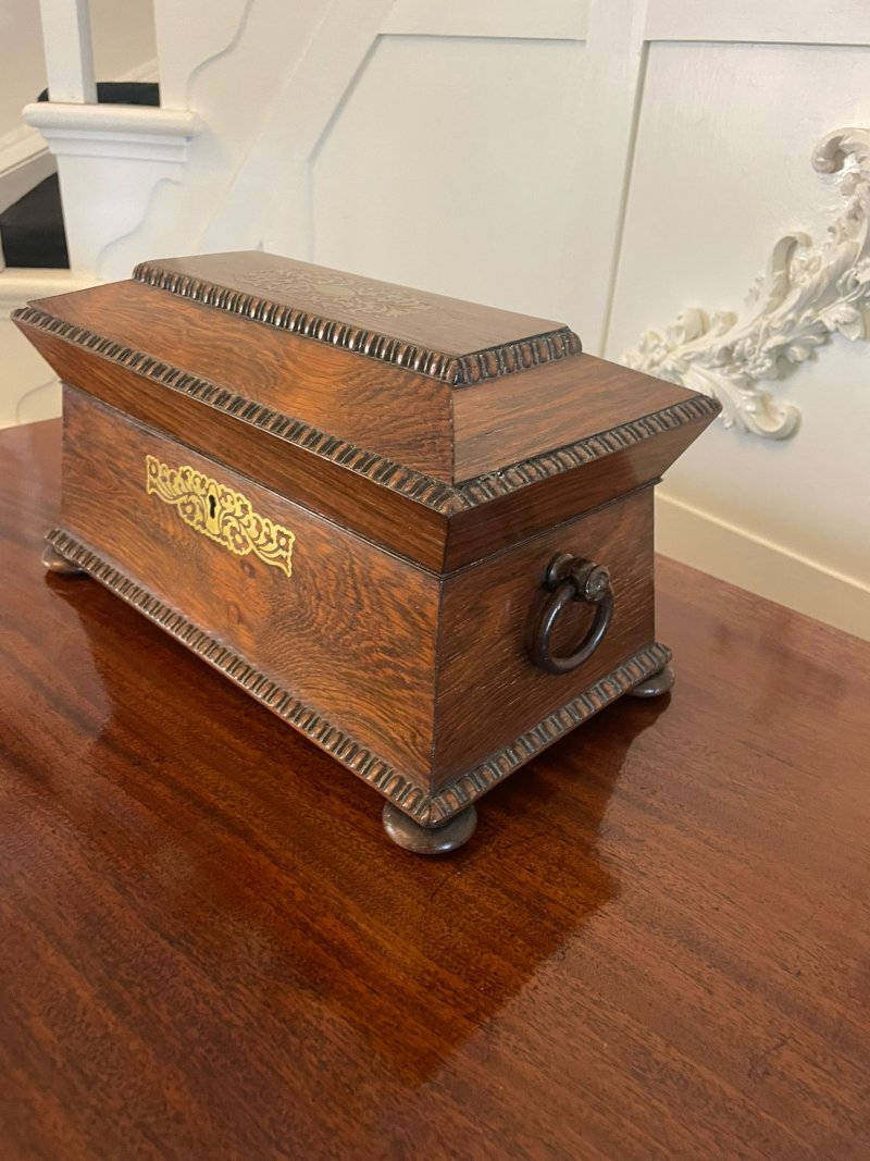 Fine Antique Regency Inlaid Brass Rosewood Tea Caddy - Image 4